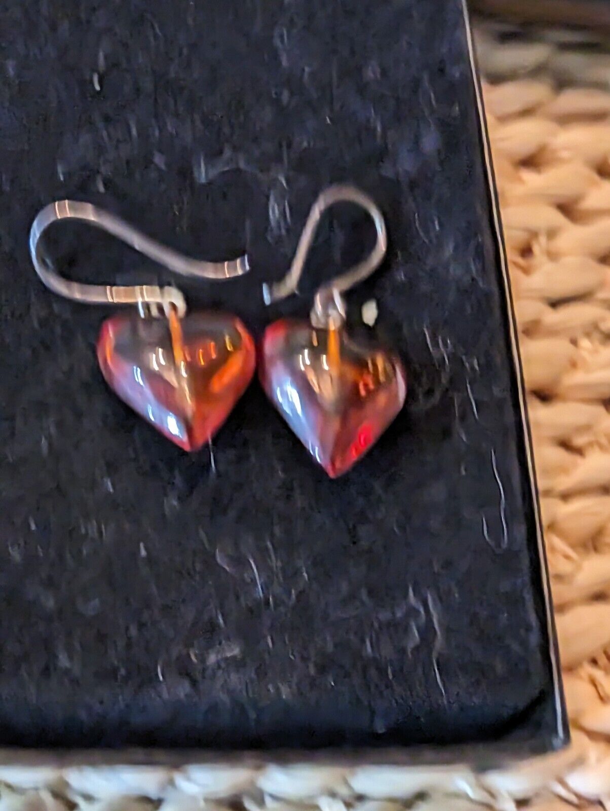 Vintage Sterling Amber Heart Earings