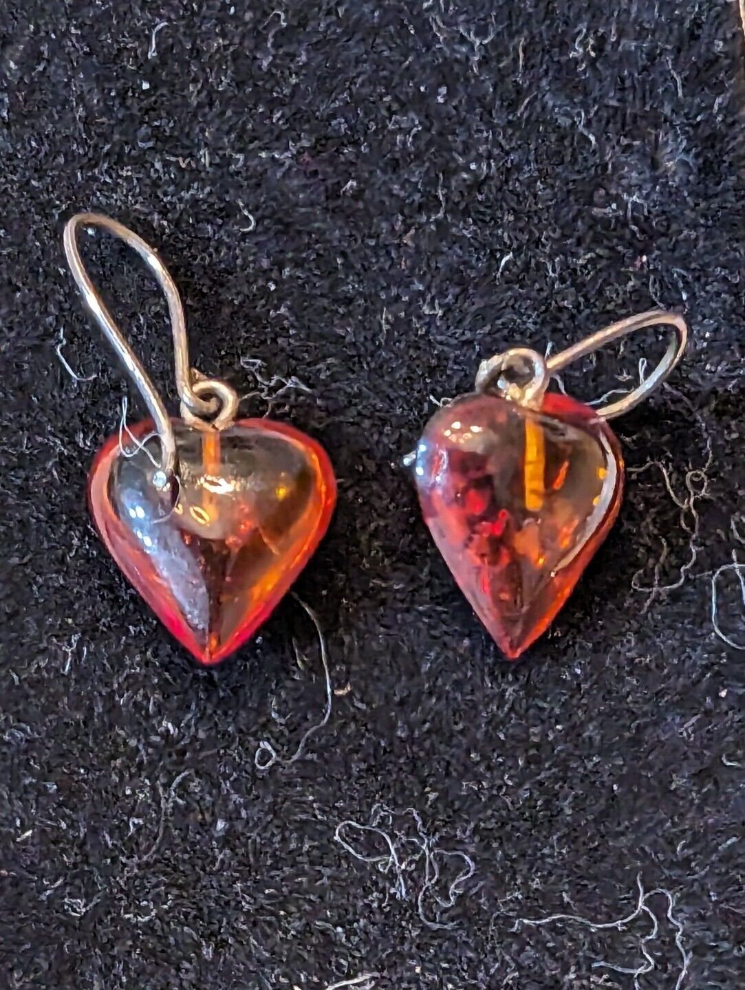 Vintage Sterling Amber Heart Earings