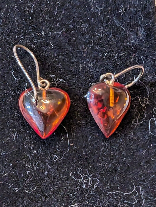 Vintage Sterling Amber Heart Earings