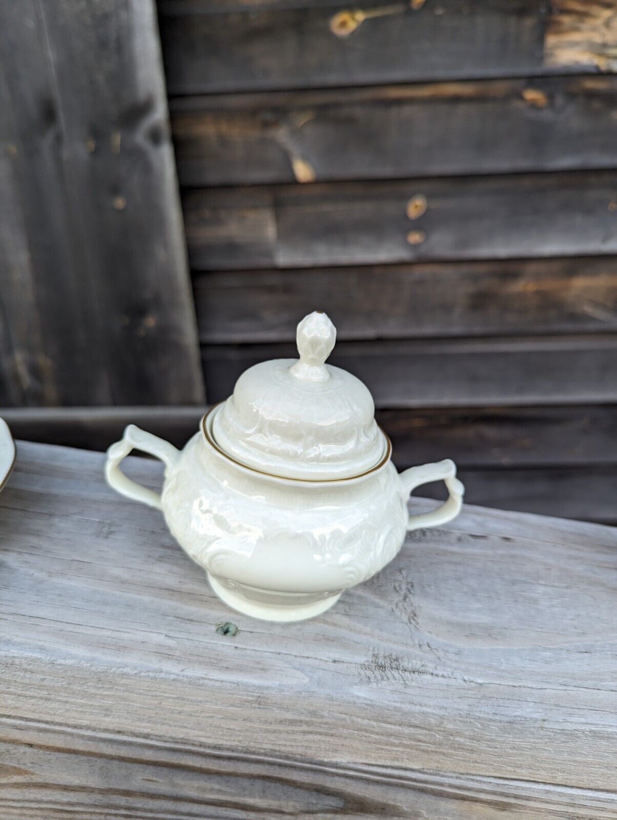 Rosenthal Classic White Germany Embossed Sugar Bowl with Lid Gold Trim