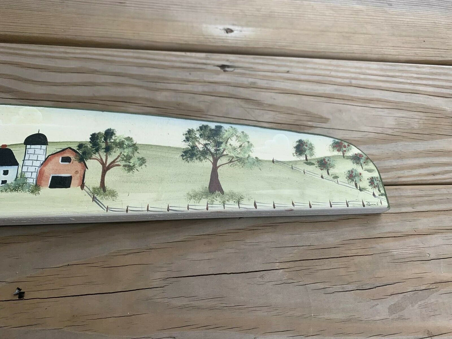 Signed Wooden Wall Art of Barn Farm scene hand Painting