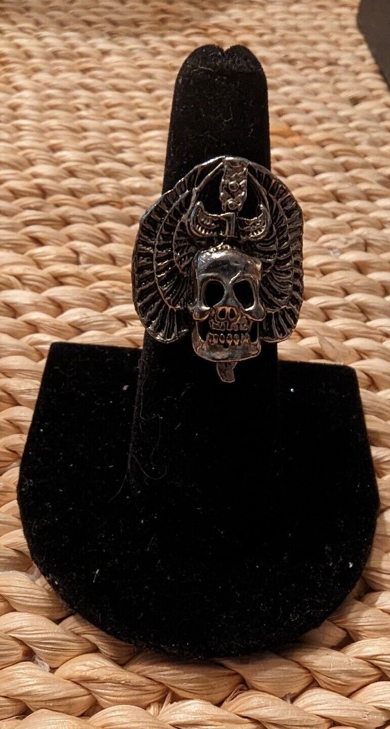 Vintage Skull and Wing Dagger Biker's Ring size 7 Adjustable