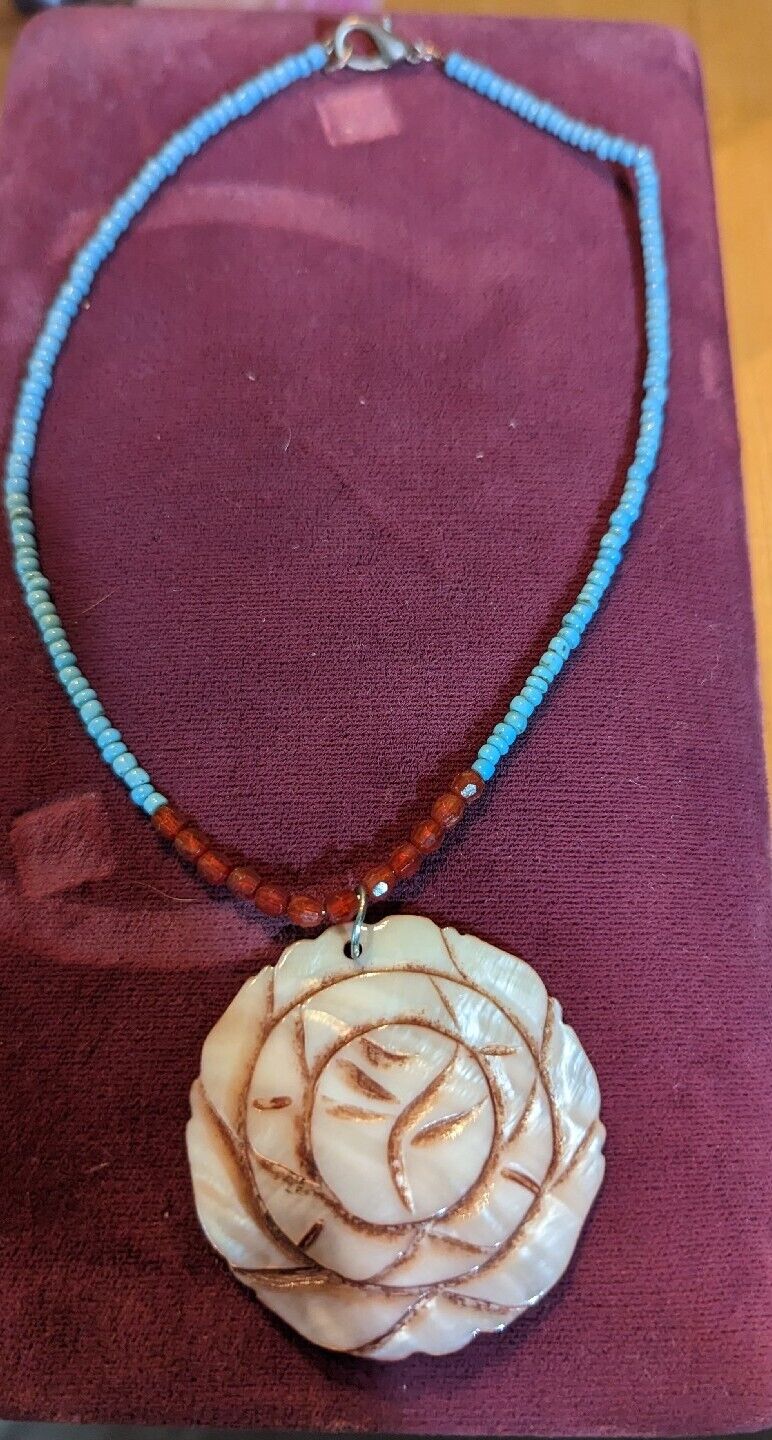 Beaded Etched Shell Necklace