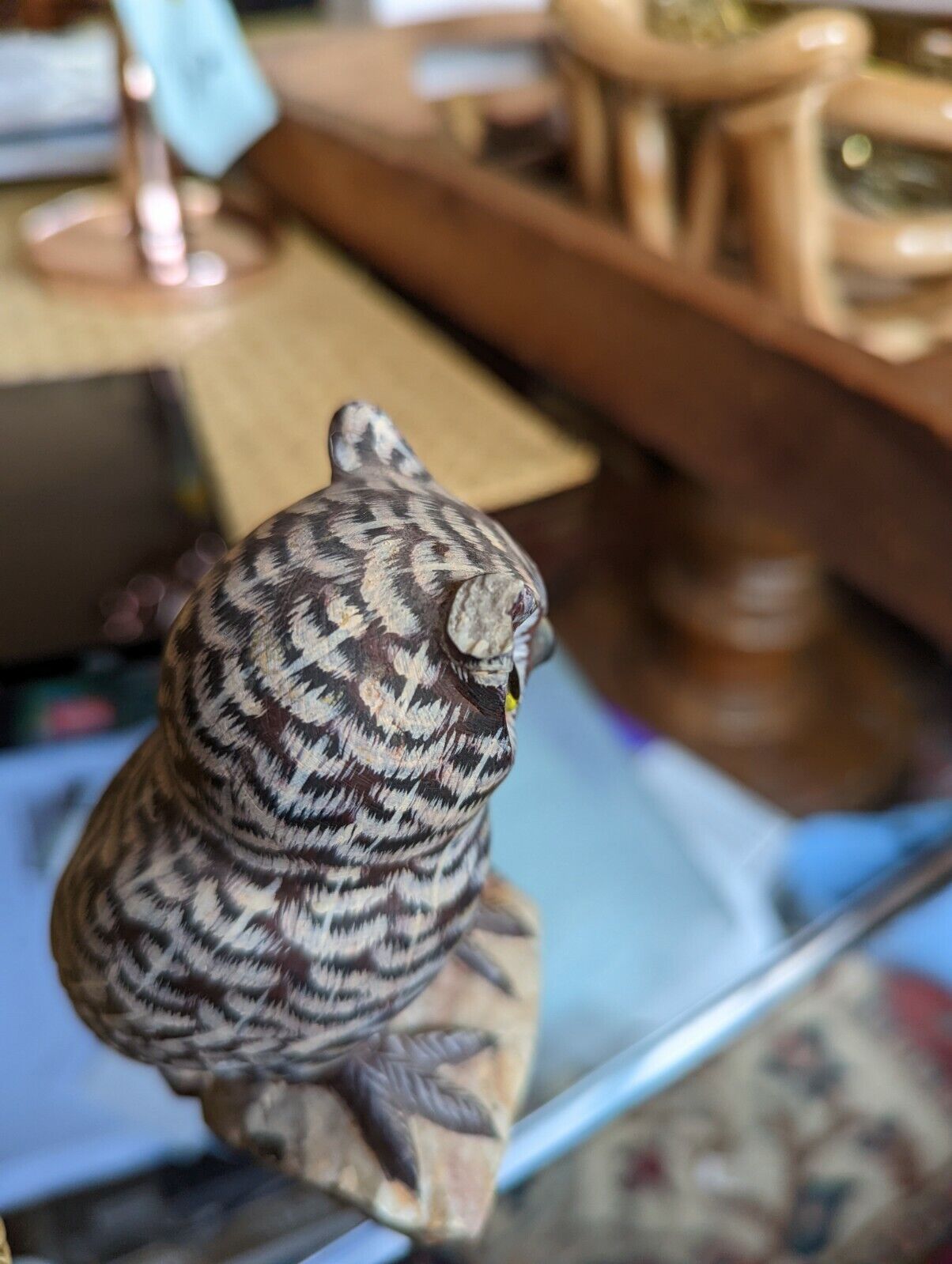 Vintage Asian Beautiful Stone Owl On Perch