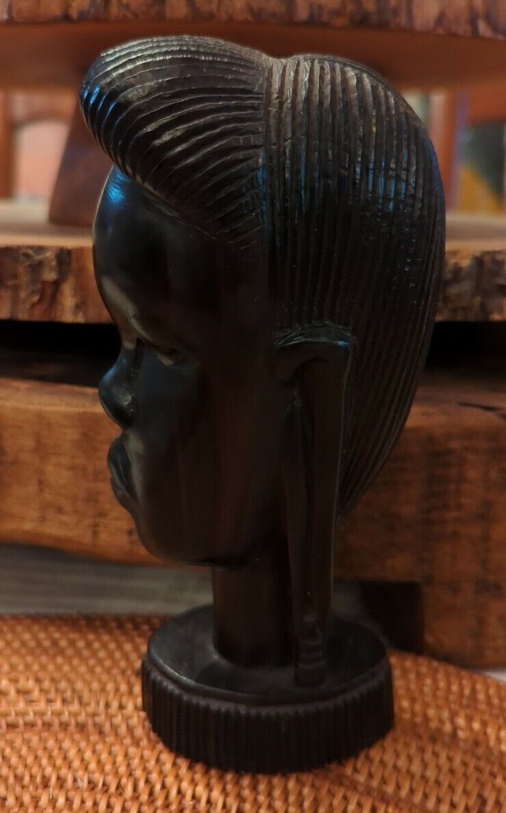 Vintage 5" Ebony Kenya African Woman Solid Wood Head Bust