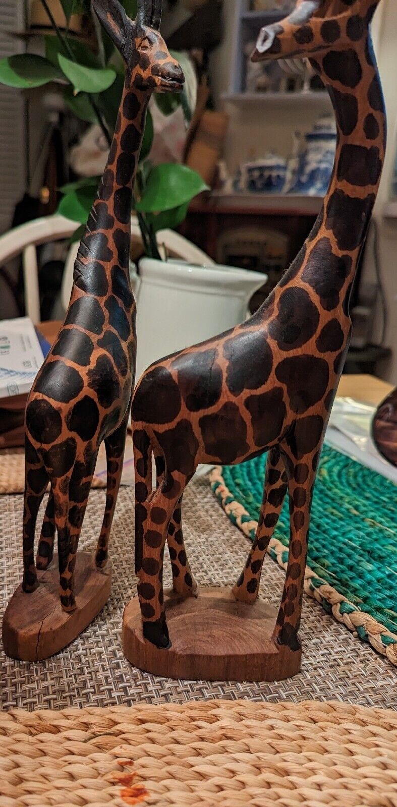 A Pair Of African Safari Wooden Giraffes 12" Tall  3 Wide Each