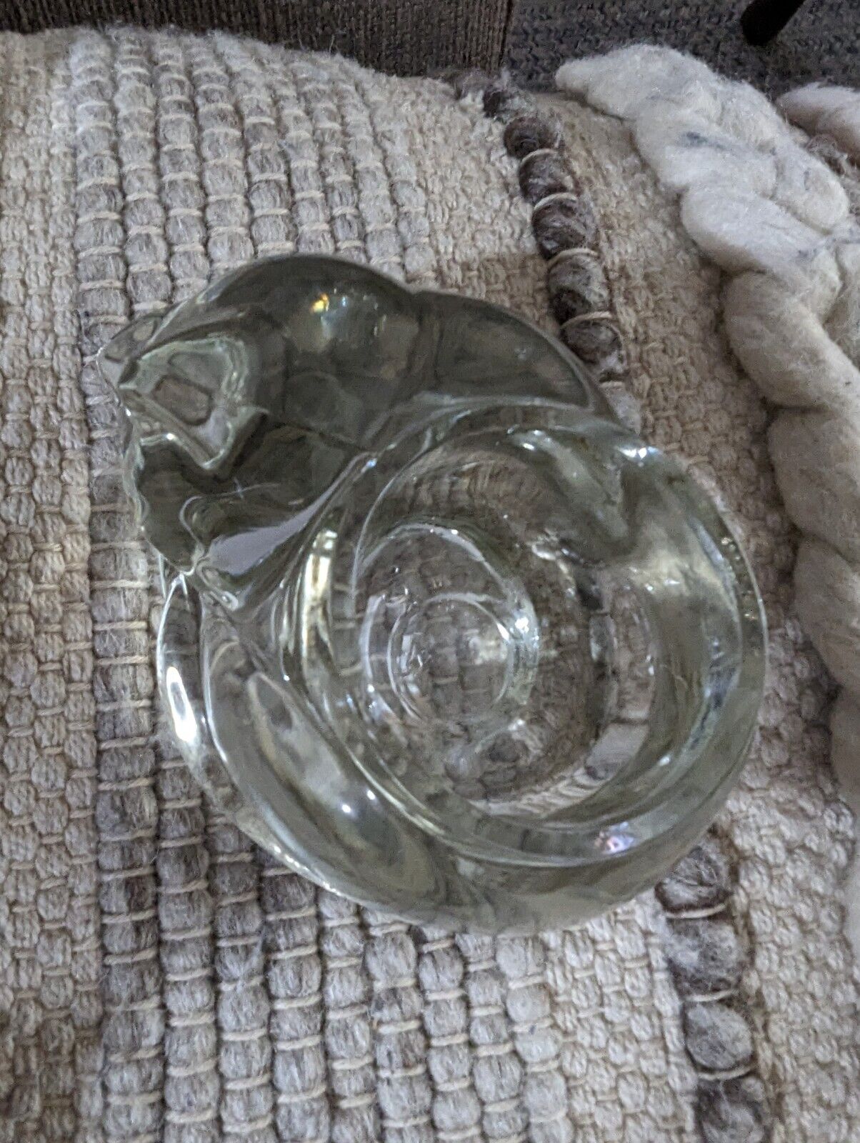 Vintage Avon Snug n Cozy Crystal/glass Votive Kitty Cat Candle Holder 5x2.75”