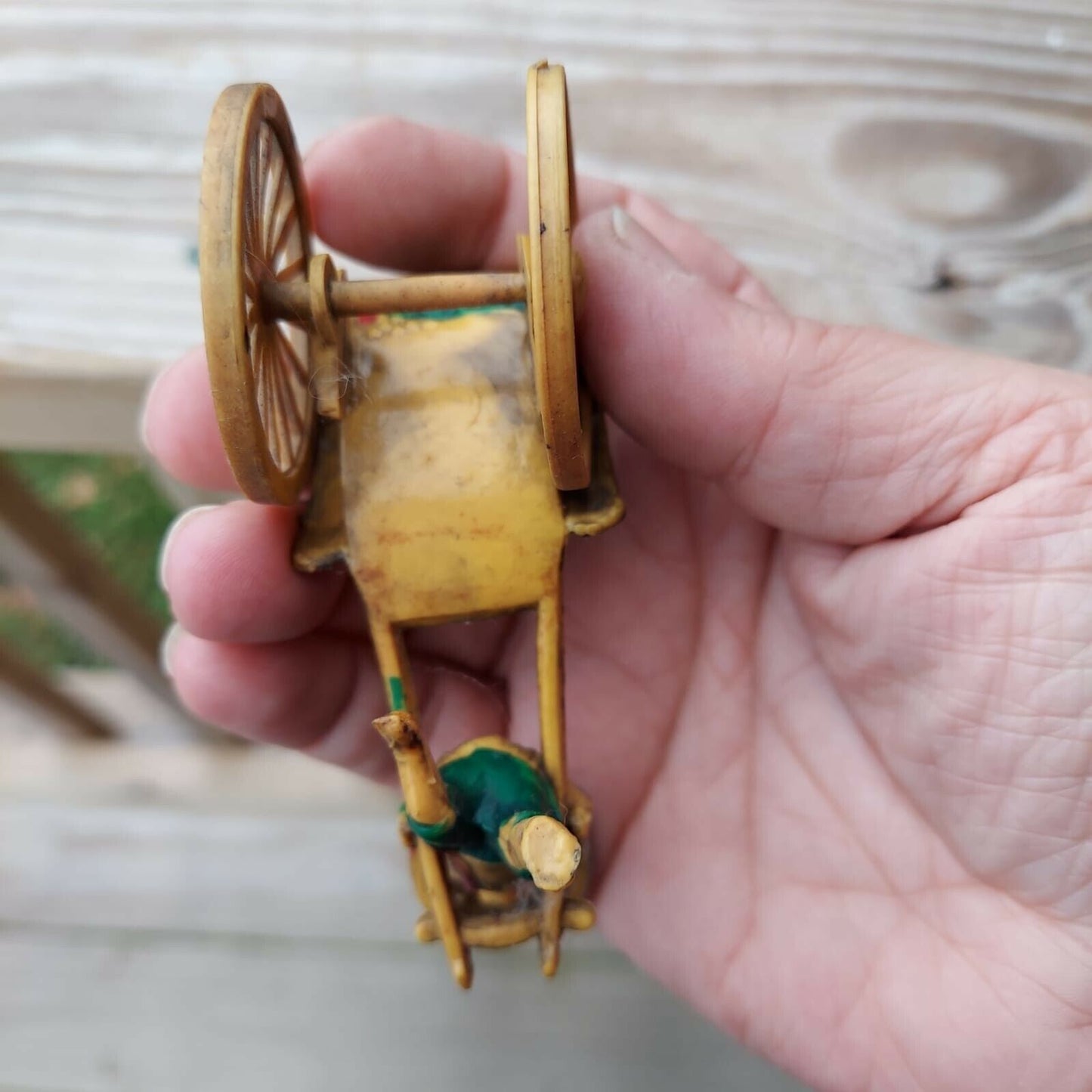 Vintage Asian Celluloid Man Pulling Rickshaw Figurine