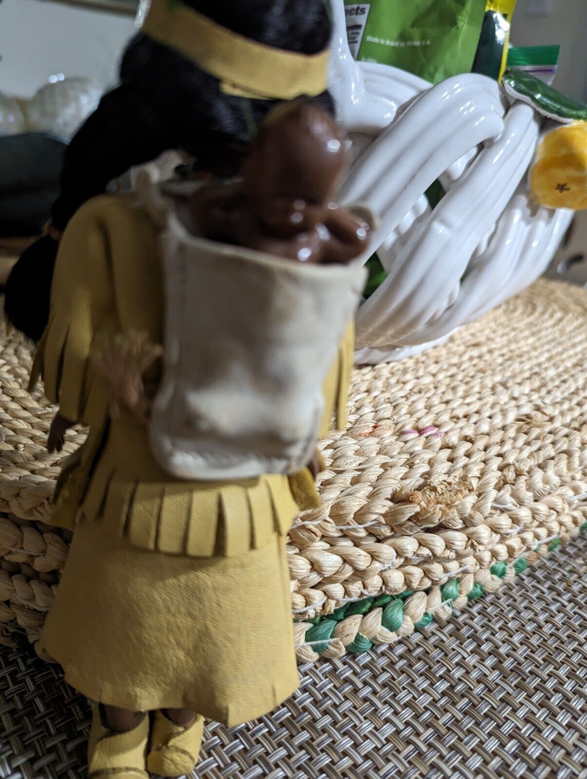 Vintage Native American Young Woman Carrying Baby In Back Pack Dolls About 9"