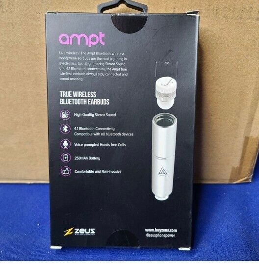 AMPT True Wireless Bluetooth Stereo Earbuds with Quick Charger - Built In Microp