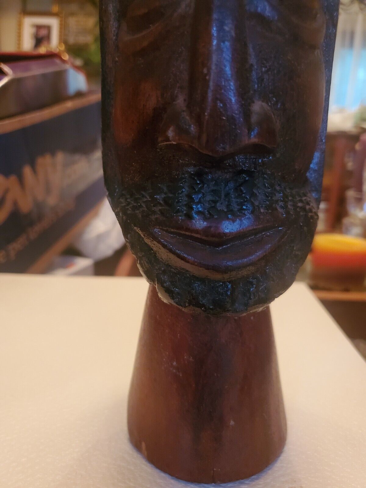 Vintage African Man Head Wood Carving 11" tall