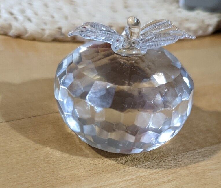 Faceted Crystal Glass Apple Paperweight