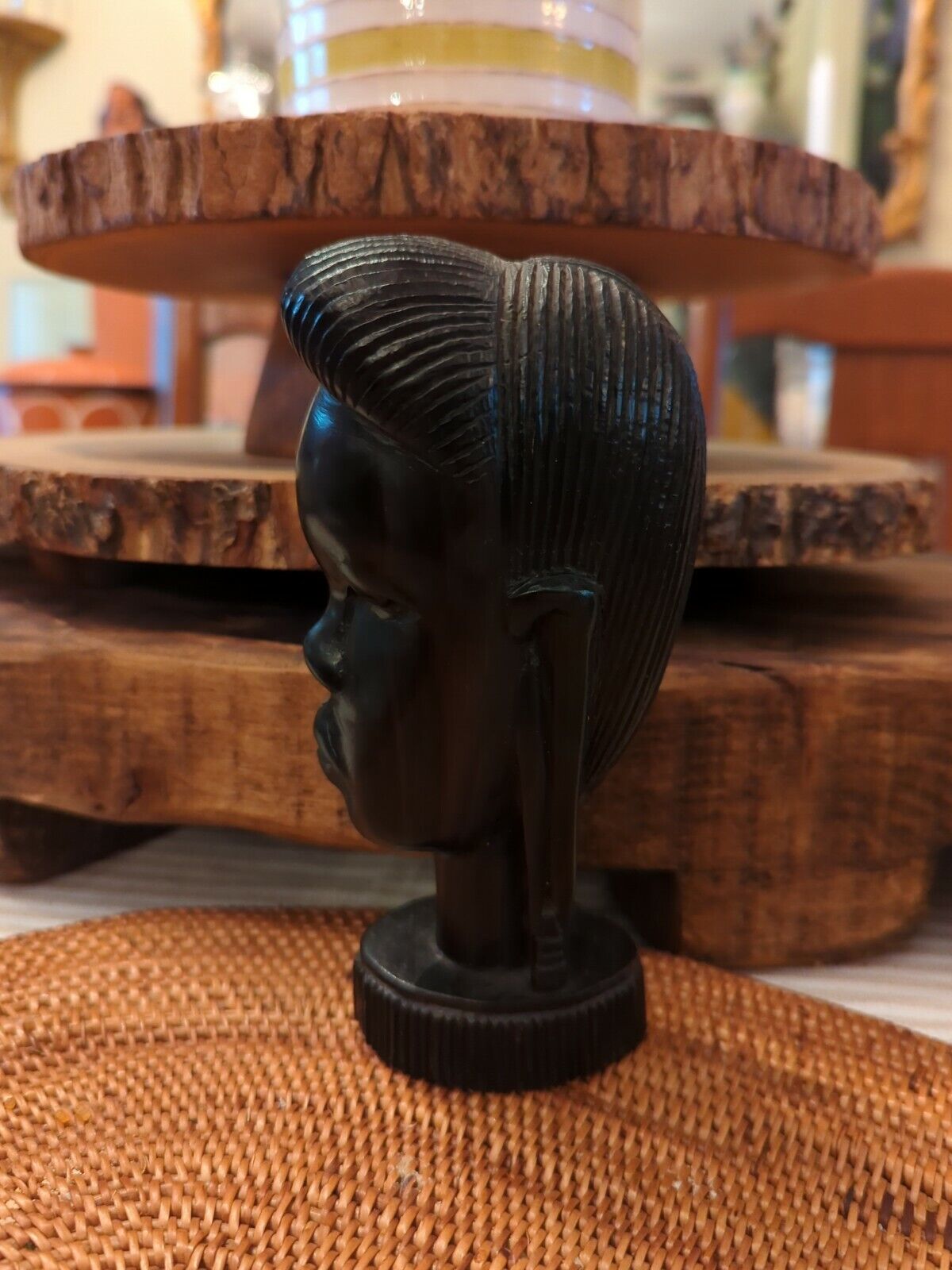 Vintage 5" Ebony Kenya African Woman Solid Wood Head Bust