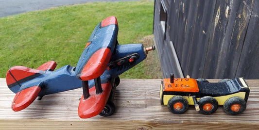 Vintage Wooden Airplane And Truck Toys Models