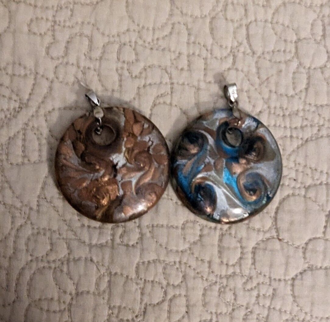 Two 18k GP Round Swirl Glass 2" Diameter Pendants