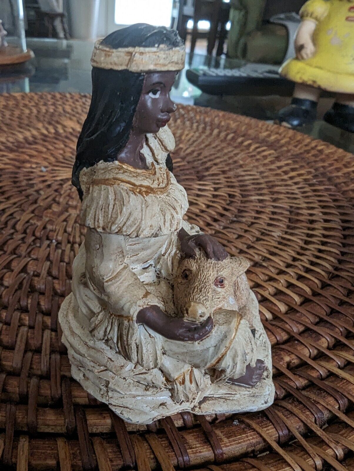 Beautiful Maiden With Deer In Lap Resin 4" Figurine