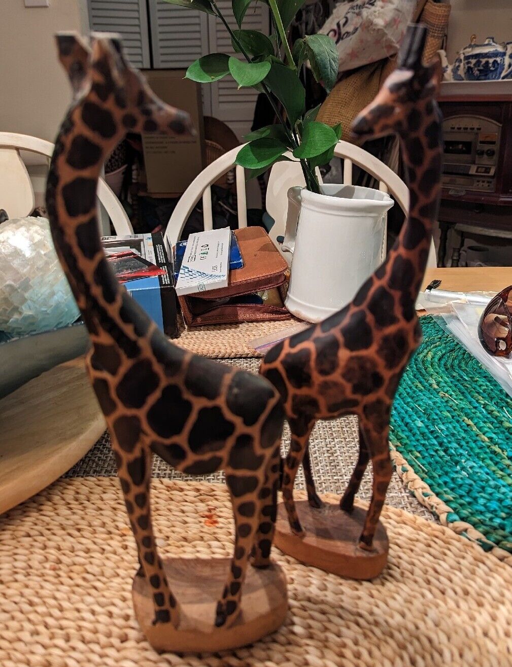 A Pair Of African Safari Wooden Giraffes 12" Tall  3 Wide Each