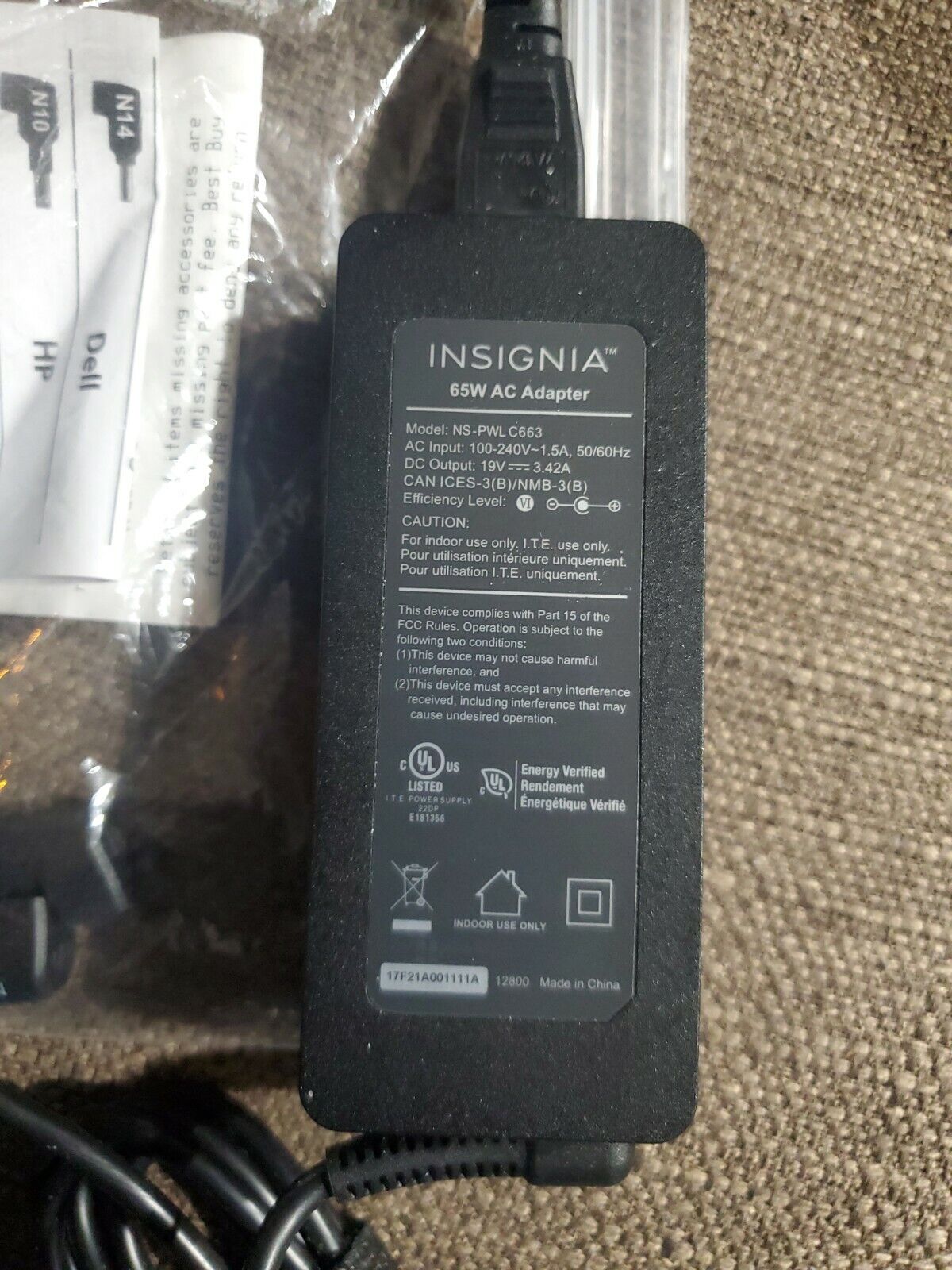 Insignia Ultrabook Charger 65w Model No NS-PWLC663 in original box