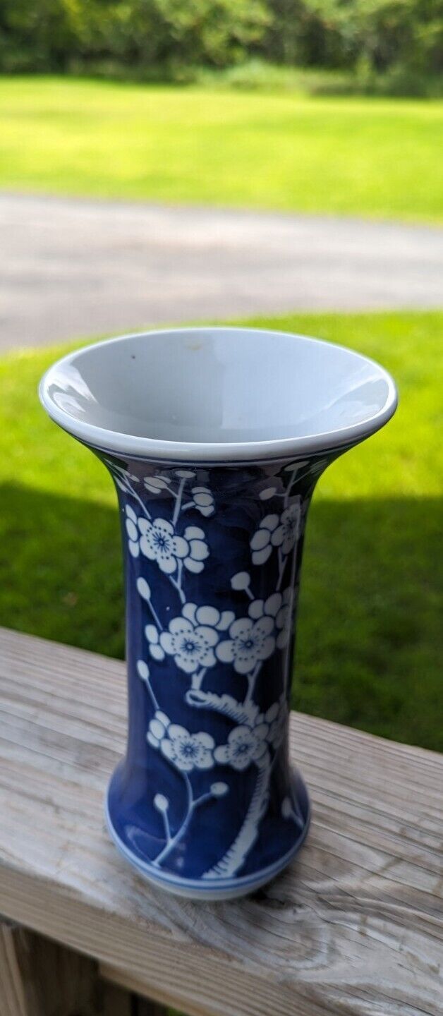 Blue And White Palm Blossom Vase