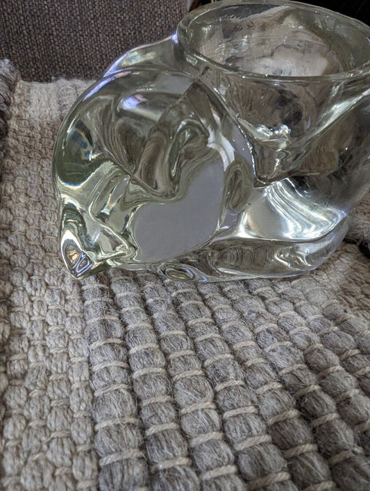 VINTAGE  Avon 5" clear sleeping kitty cat votive candle holder