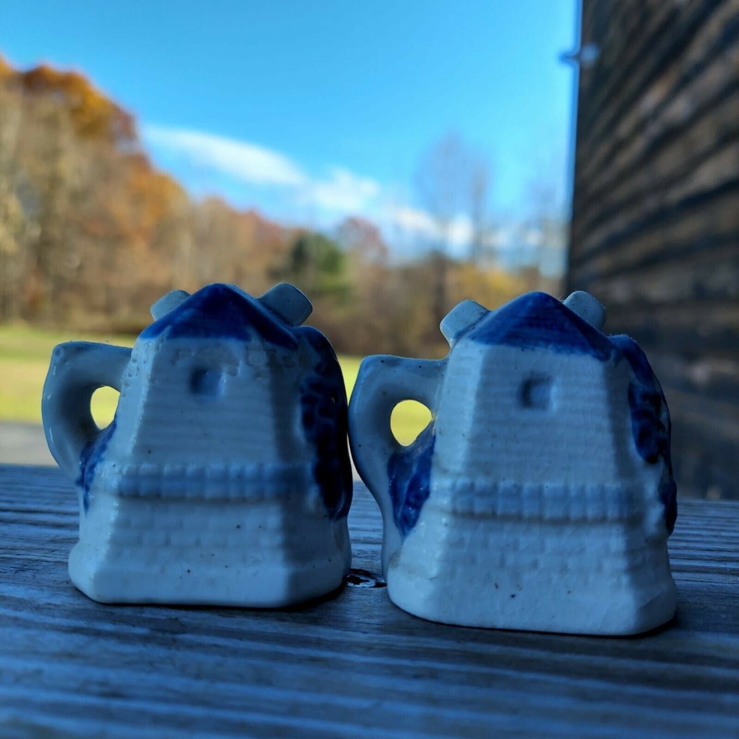 Vintage Blue and White Windmill Salt and Pepper Shakers Occupied Japan