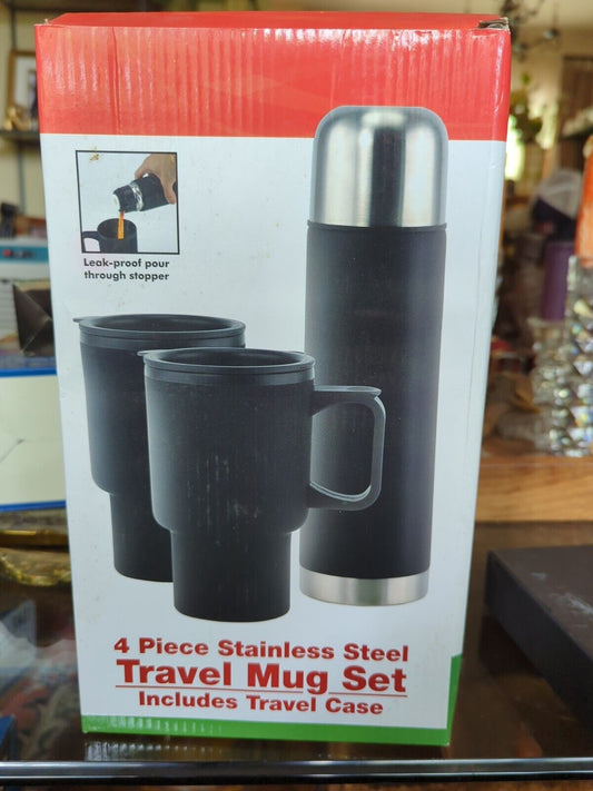 Four Piece Stainless Steel Travel Mug Set W Travel Case