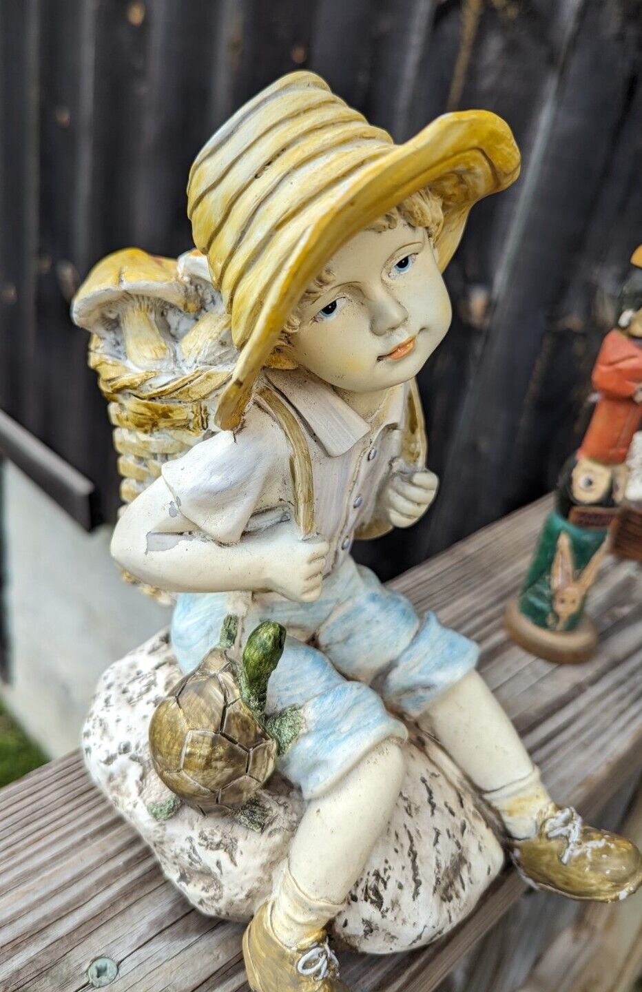 Large Tiered Daydreaming Innocent Young Homco Boy Sitting Down On Rock Figurine