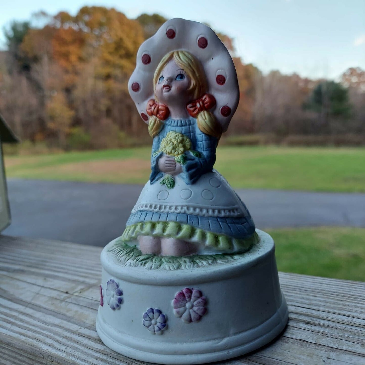 Vintage Flambro Fine Porcelain Rotating Music Box With Little Girl Taiwan