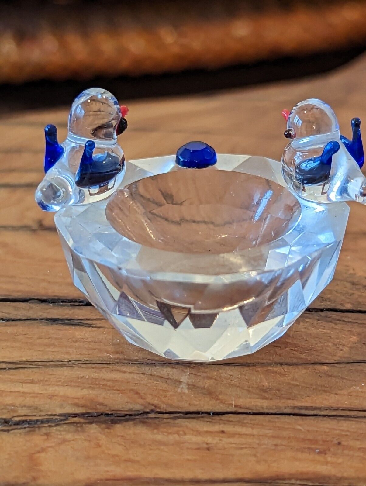 Crystal Glass Miniature Bowl with Birds Figurine 1.5"