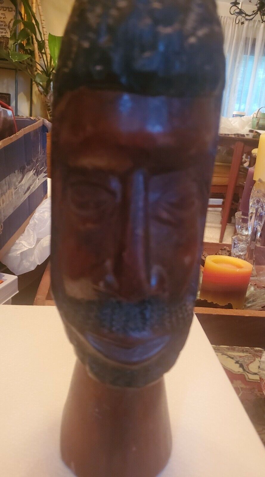 Vintage African Man Head Wood Carving 11" tall