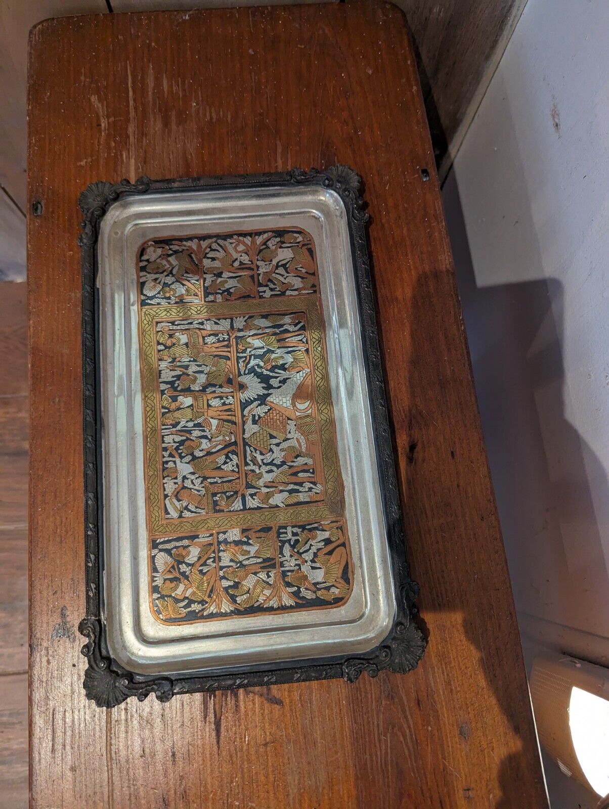 Vintage Egyptian Metal Rectangle Tray 12"X5"