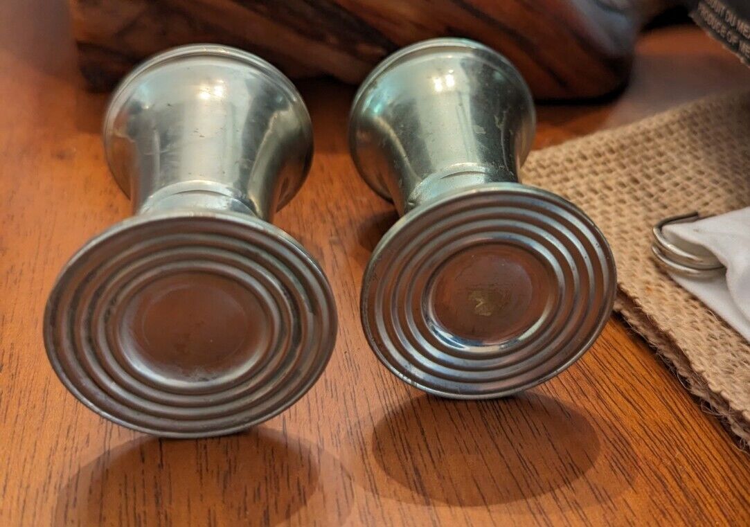 Vintage Metal Glass Set Salt Pepper Shakers Mid Century Plated