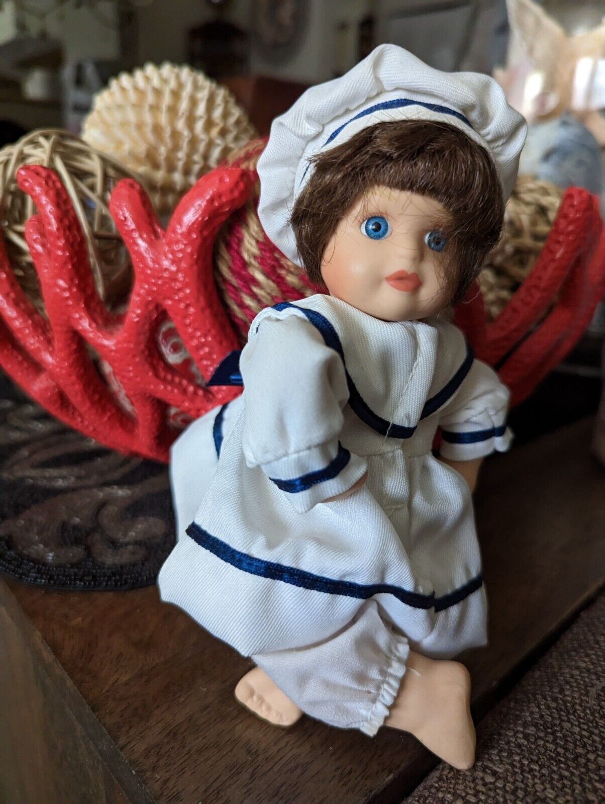 Vintage Porcelain Doll  Baby girl in Sailor Suit