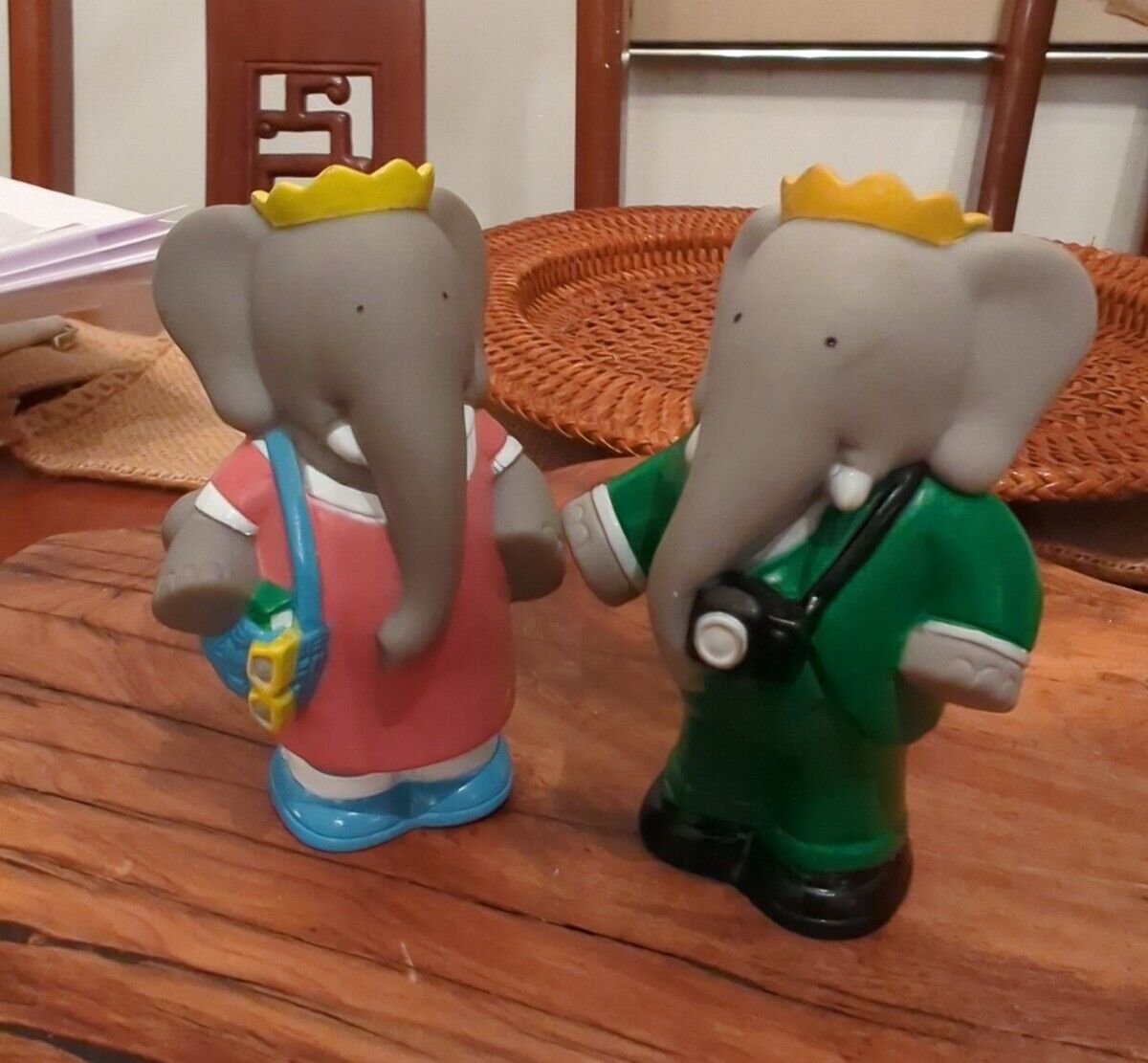 Vintage 90s King Babar & Queen Celeste Brunhoff Rubber Figurines Aprox 4" Tall