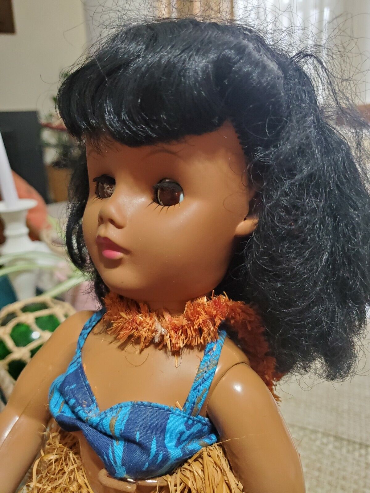 Polynesian Girl Porcelain Doll With Stand