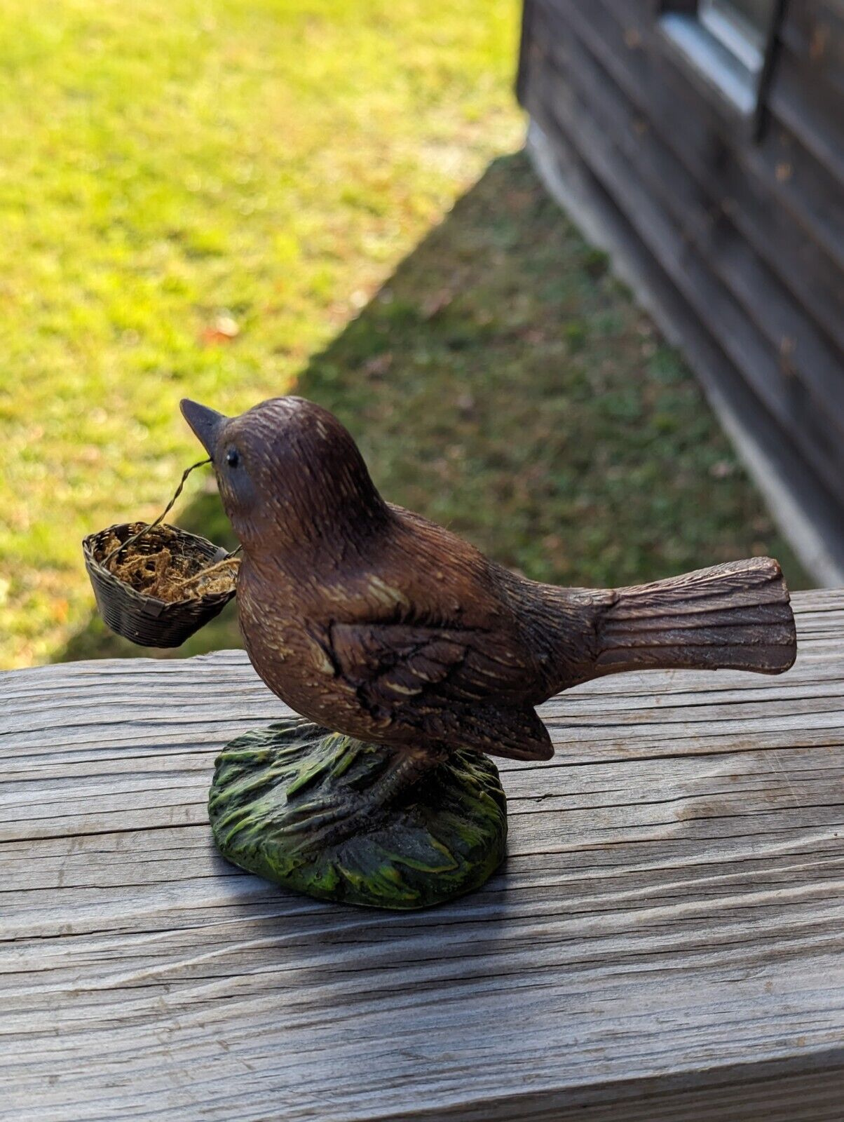 Vintage Katherine's Collection Adorable Brown Sparrow With Metal Woven Basket