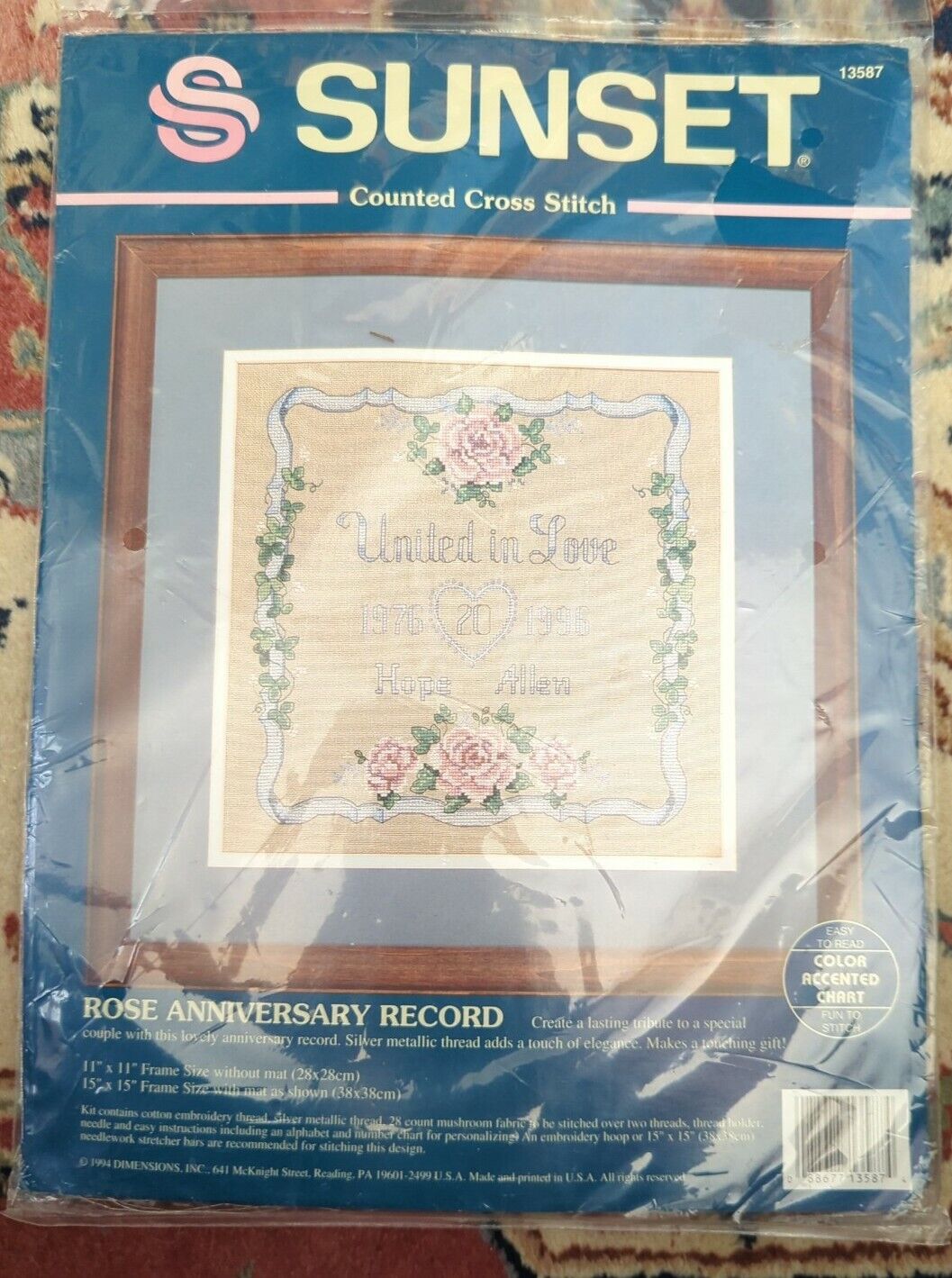 Sunset Counted Cross Stitch 13587 Sealed New Rose Anniversary Record