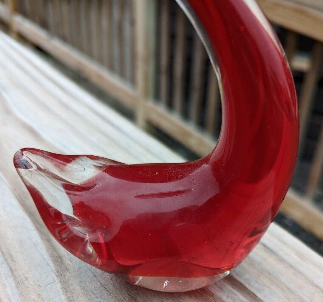 Vintage Red Glass Swan 5" Tall