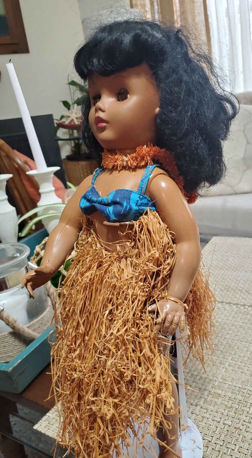 Polynesian Girl Porcelain Doll With Stand