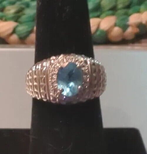 sterling silver blue topaz and diamonds ring size 6.5 women