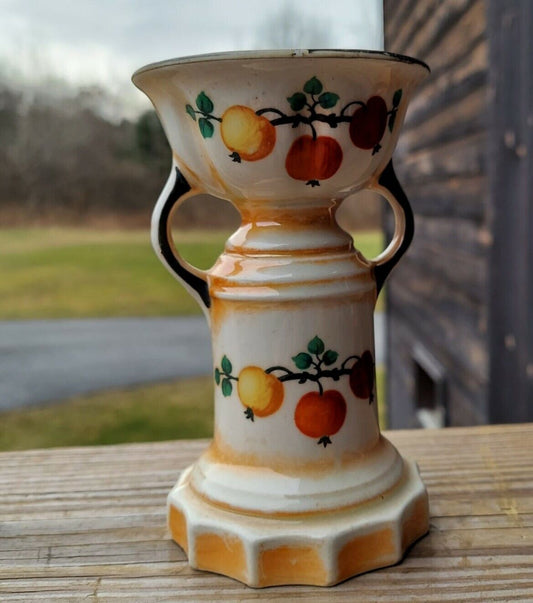 Vintage Czech Yellow / Orange Luster Ladies Spitoon Fruited Vase 5 1/2" Stamped