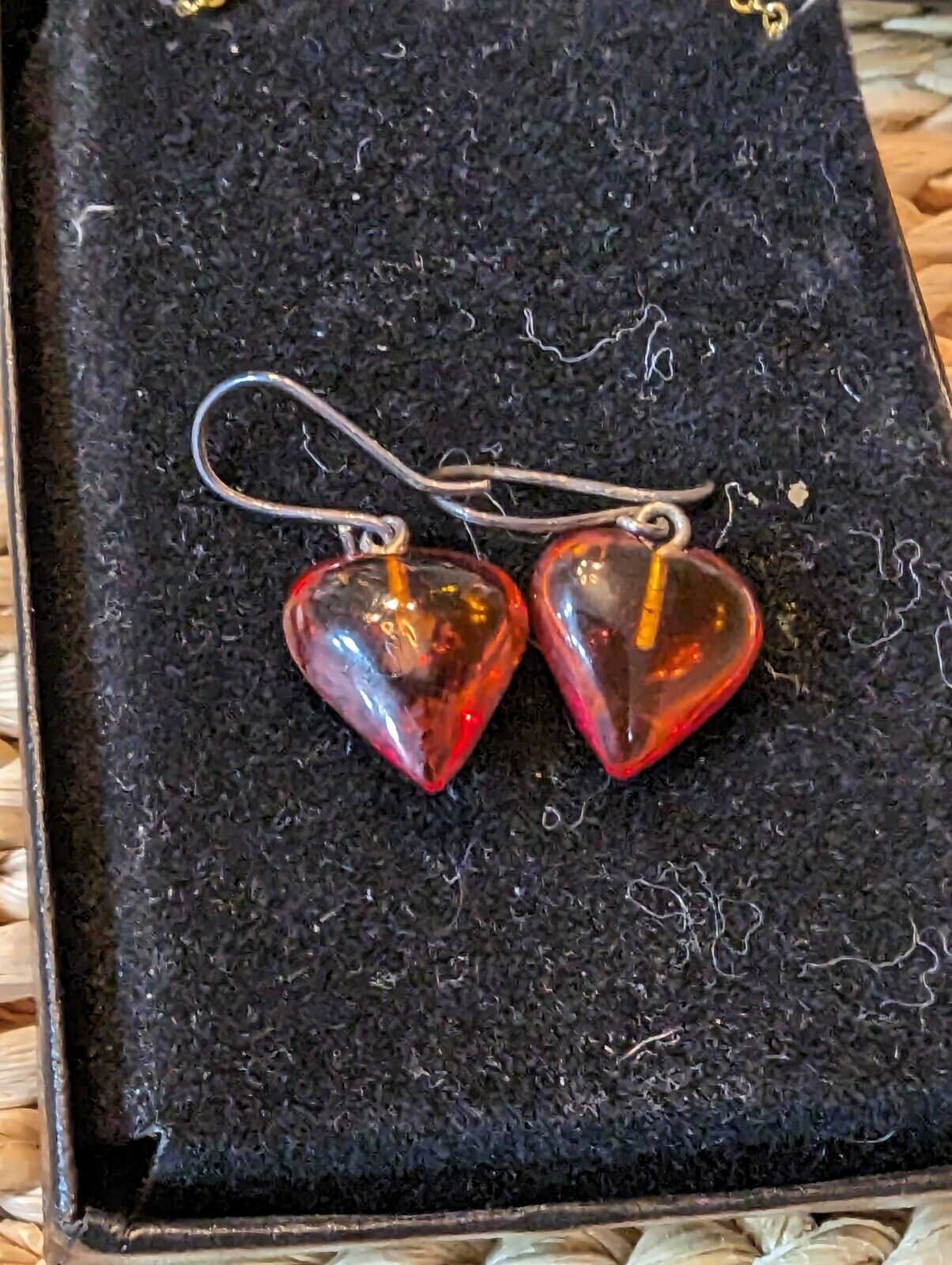 Vintage Sterling Amber Heart Earings