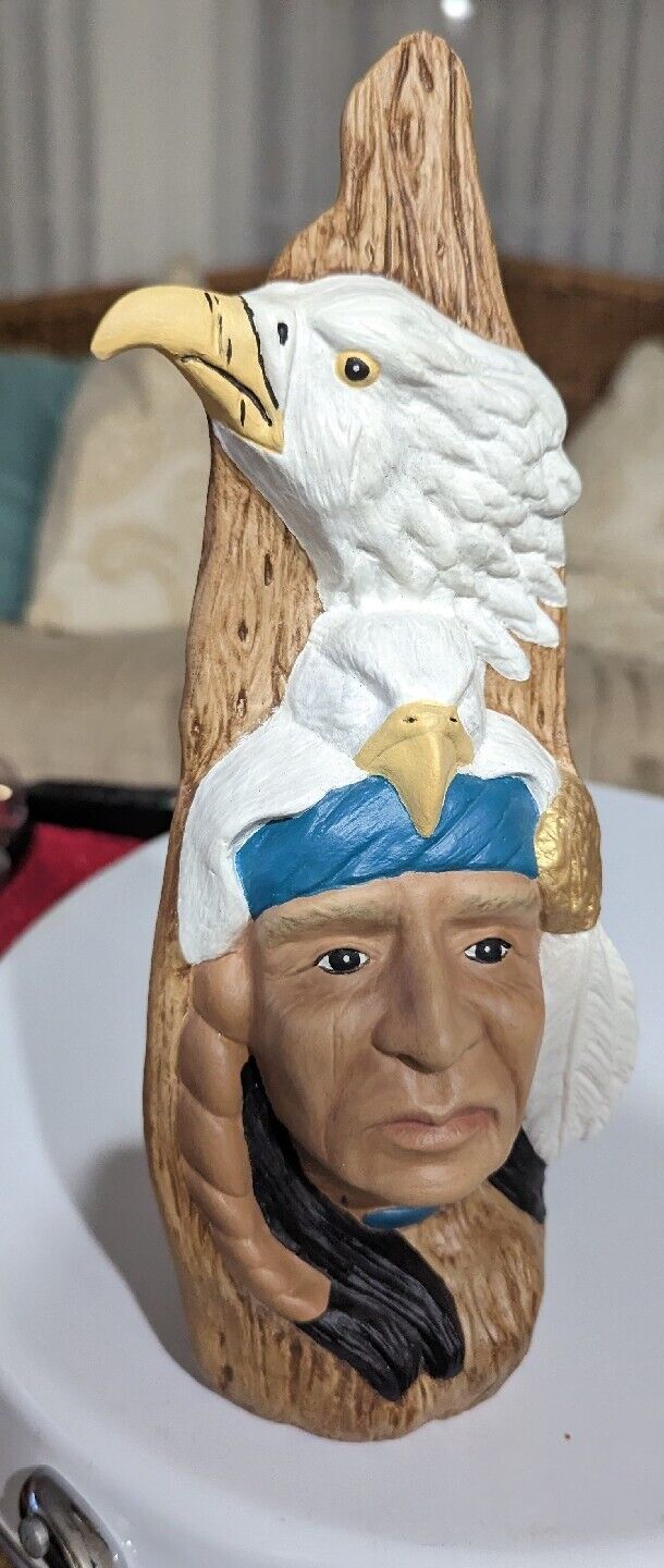 Native American With White Eagle Ceramic Figurine Approx 11" Tall