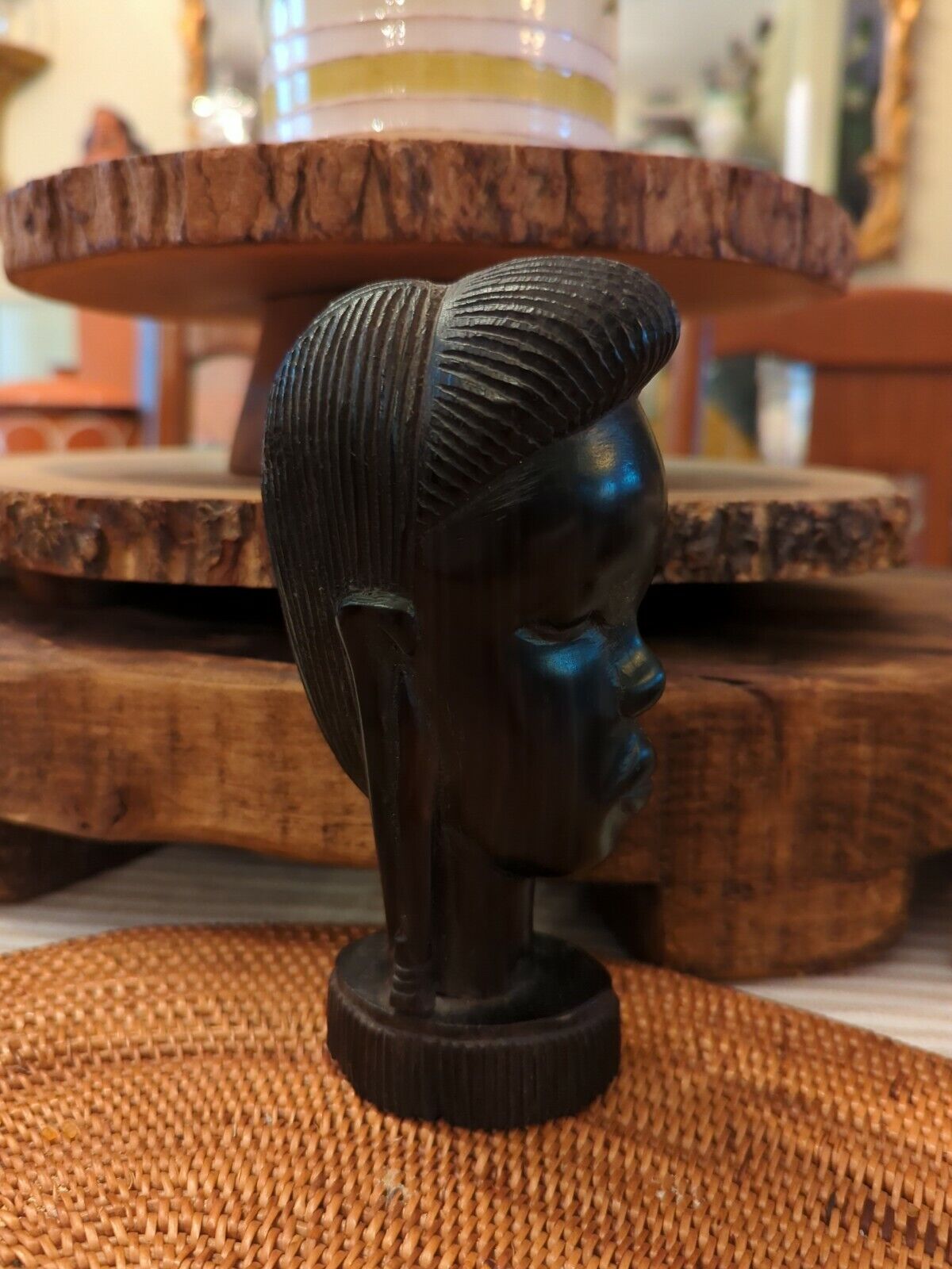 Vintage 5" Ebony Kenya African Woman Solid Wood Head Bust