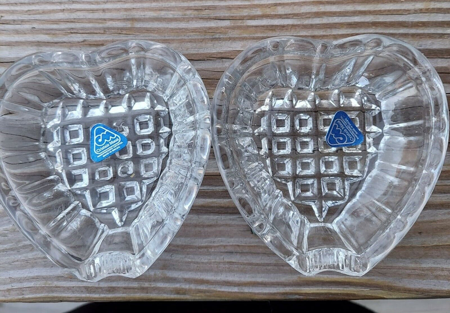 Cristais Maua Brazil Depression Glass Heart Shaped Ashtray Pair