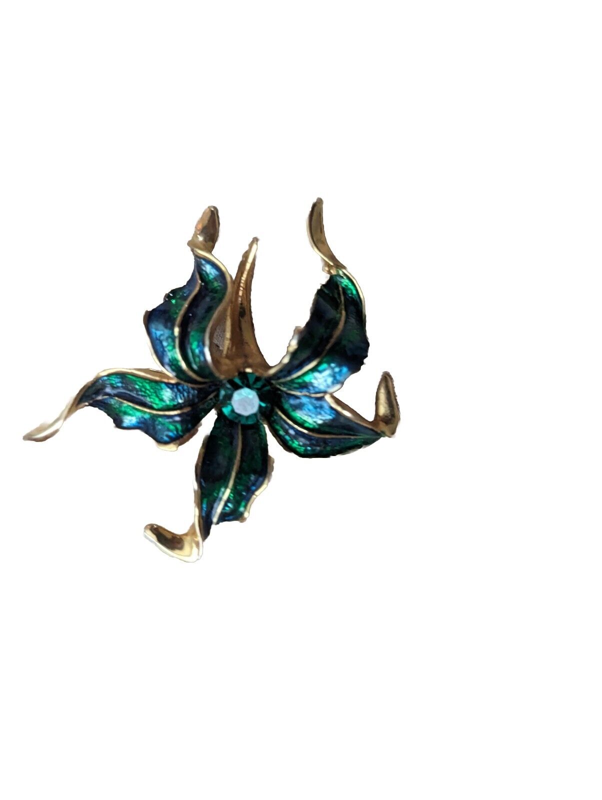 Enamel Goldstone Lily Brooch With Green Stone Jewel toned