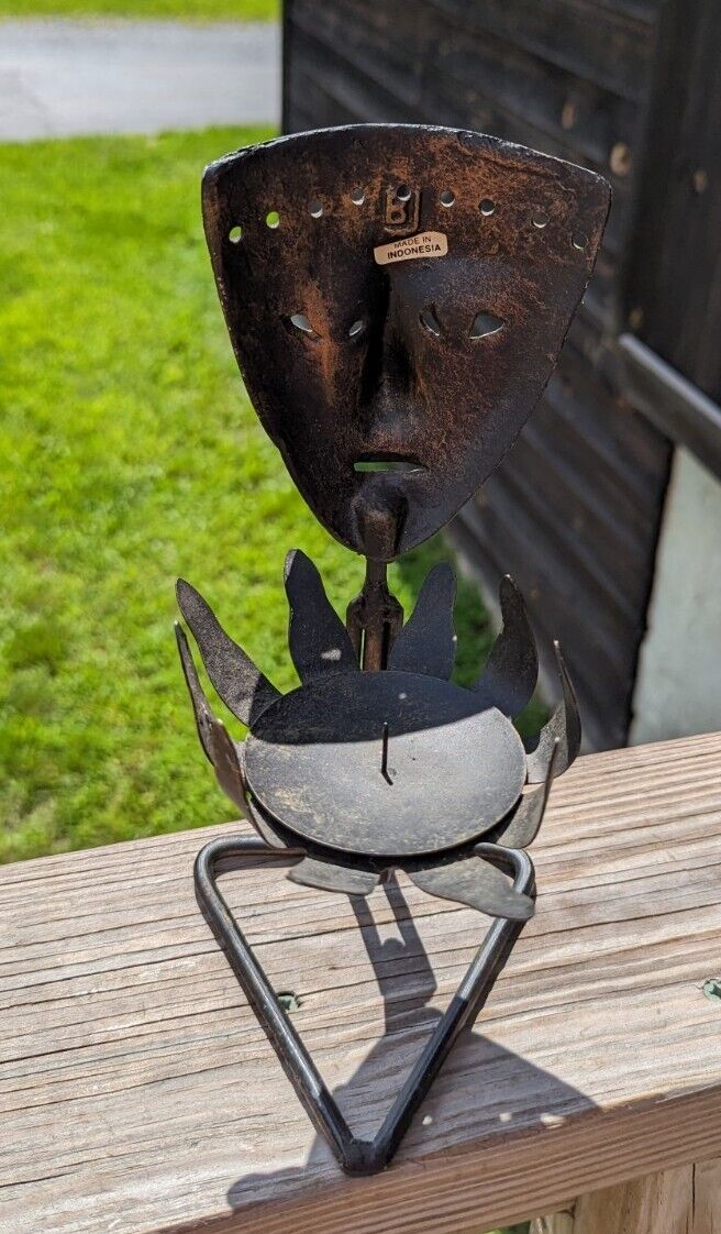 Unique Triangular Shaped Metal Mask Face Candle Holder From Indonesia