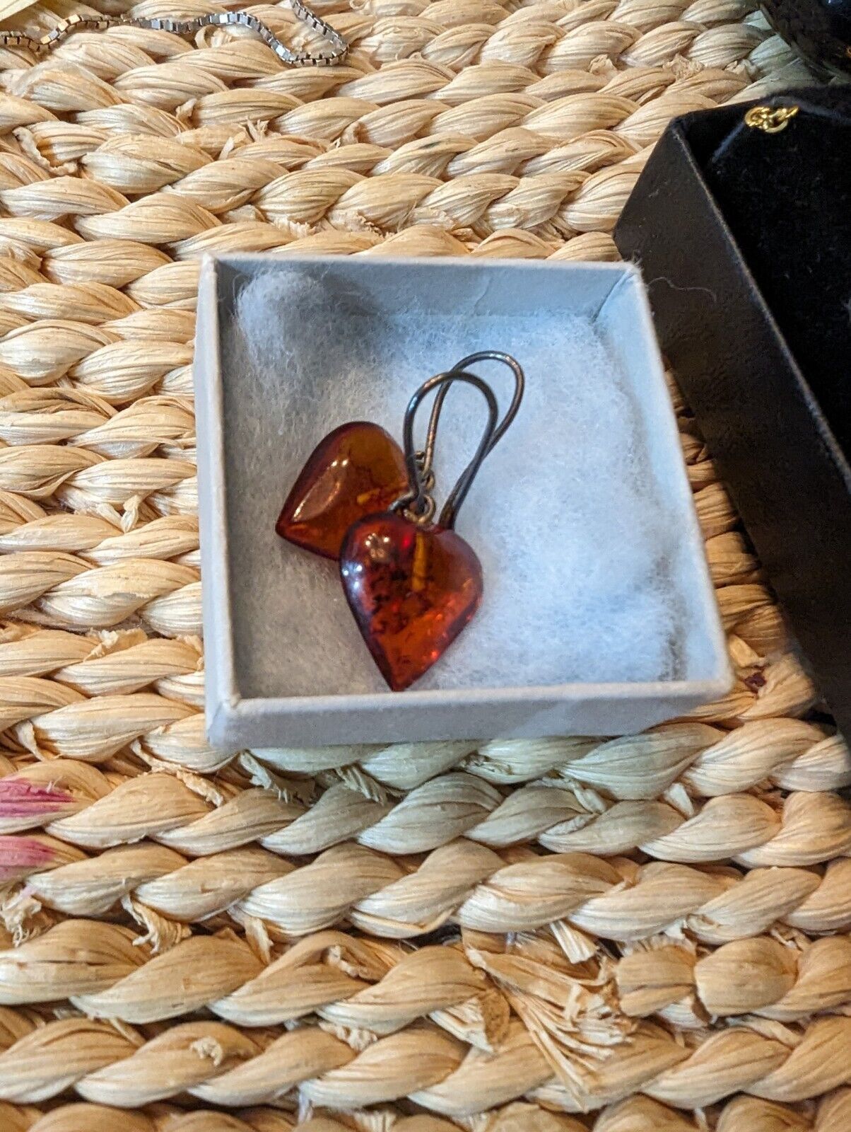 Vintage Sterling Amber Heart Earings