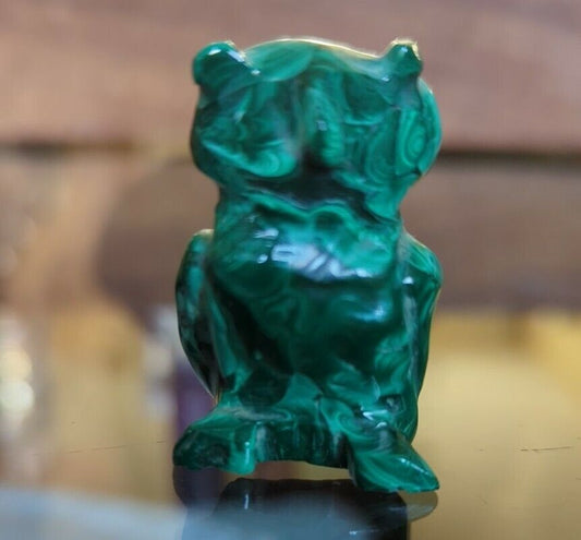 Vintage Hand Carved Two Inches Malachite Owl Figurine