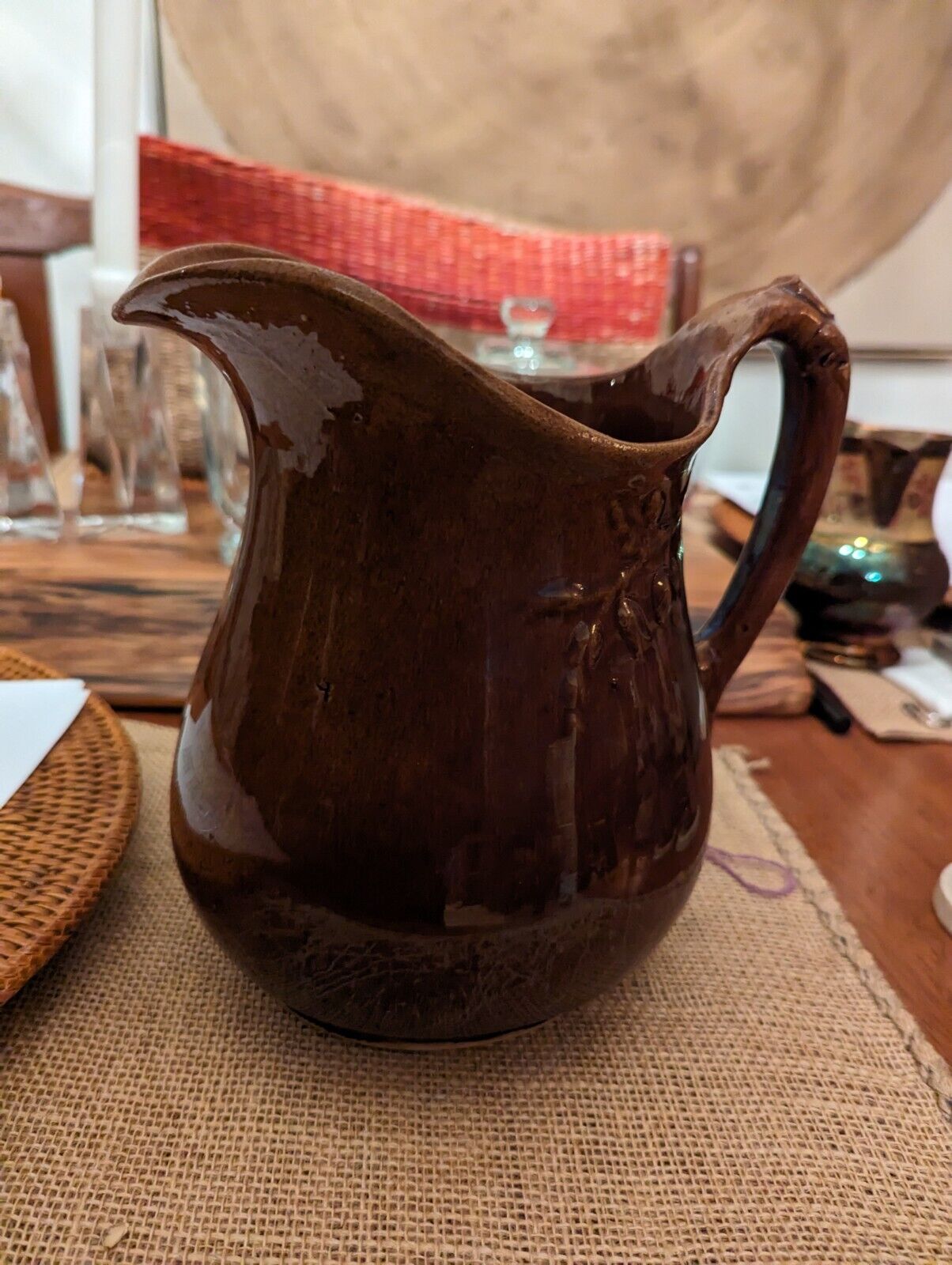 Brown Glazed Pottery Pitcher